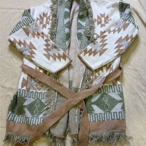 Debut Green, Tan, and Cream Knit Cardigan